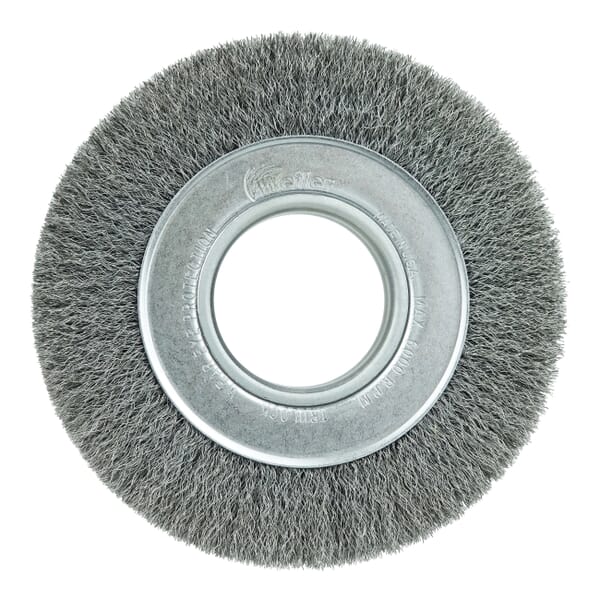 Weiler 06060 Medium Face Wheel Brush, 6 in Dia Brush, 1 in W Face, 0.0104 in Dia Filament/Wire Crimped Filament/Wire, 2 in Arbor Hole