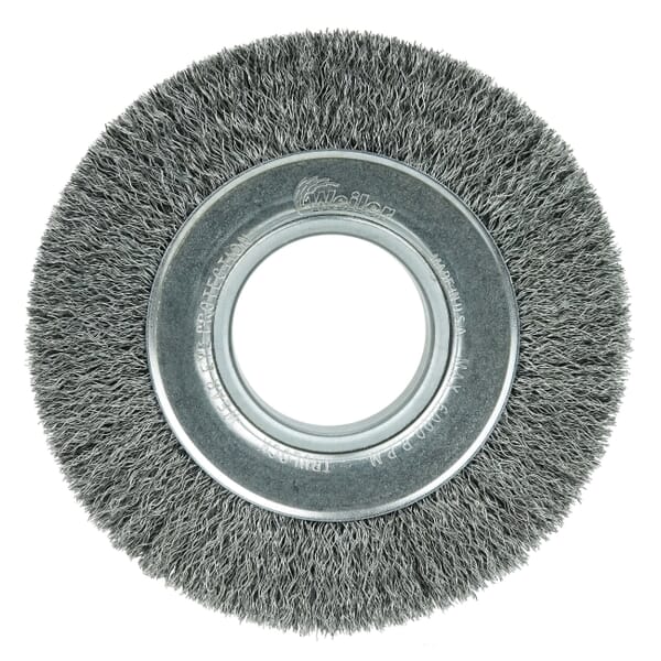 Weiler 06070 TLM-6 Medium Face Wheel Brush, 6 in Dia Brush, 1 in W Face, 0.0118 in Dia Filament/Wire Crimped Filament/Wire, 2 in Arbor Hole