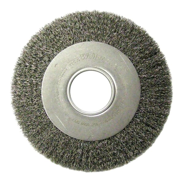 Weiler 06110 TLM-8 Medium Face Wheel Brush, 8 in Dia Brush, 1 in W Face, 0.0118 in Dia Filament/Wire Crimped Filament/Wire, 2 in Arbor Hole