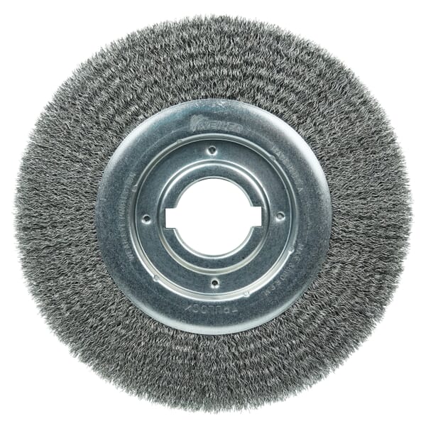 Weiler 06160 TLM-10 Medium Face Wheel Brush, 10 in Dia Brush, 1-1/8 in W Face, 0.014 in Dia Filament/Wire Crimped Filament/Wire, 2 in Arbor Hole