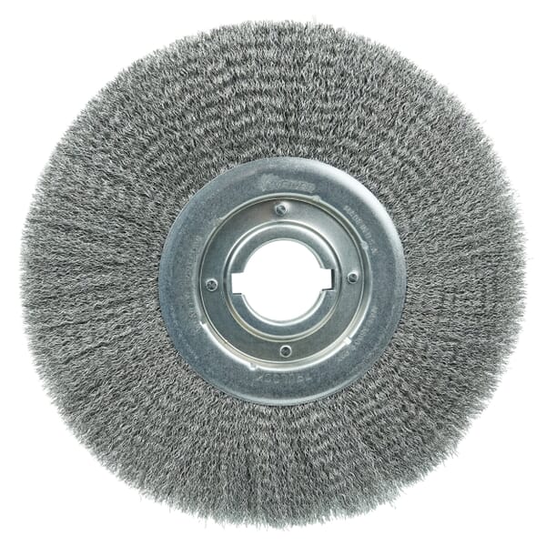 Weiler 06180 TLM-12 Medium Face Wheel Brush, 12 in Dia Brush, 1-1/4 in W Face, 0.0118 in Dia Filament/Wire Crimped Filament/Wire, 2 in Arbor Hole