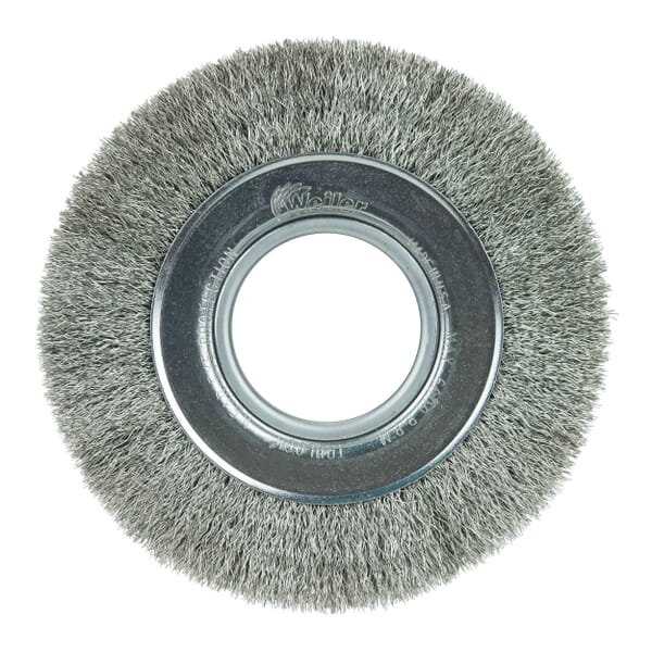 Weiler 06440 TLM-6 Medium Face Wheel Brush, 6 in Dia Brush, 1 in W Face, 0.0104 in Dia Filament/Wire Crimped Filament/Wire, 2 in Arbor Hole
