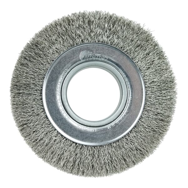 Weiler 06450 TLM-6 Medium Face Wheel Brush, 6 in Dia Brush, 1 in W Face, 0.0118 in Dia Filament/Wire Crimped Filament/Wire, 2 in Arbor Hole