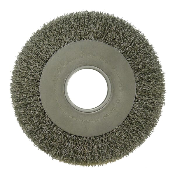 Weiler 06620 Medium Face Wheel Brush, 8 in Dia Brush, 1 in W Face, 0.02 in Dia Filament/Wire Crimped Filament/Wire, 2 in Arbor Hole
