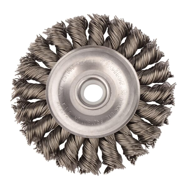 Weiler 08024 Wheel Brush, 3 in Dia Brush, 3/8 in W Face, 0.02 in Dia Filament/Wire Standard/Twist Knot Filament/Wire, 1/2 to 3/8 in Arbor Hole
