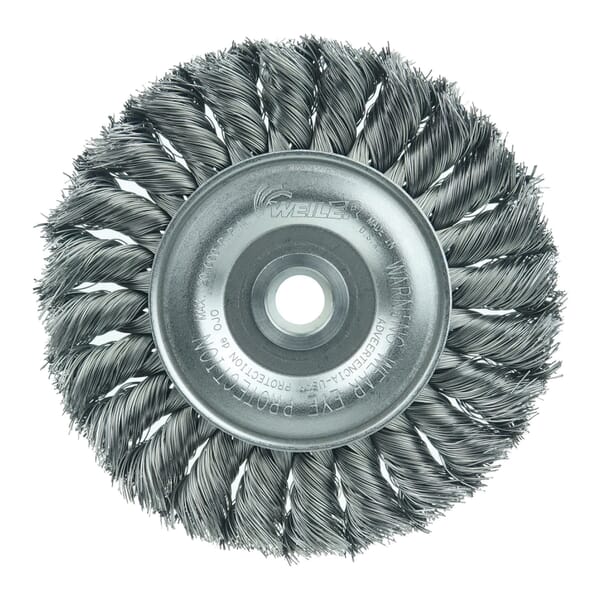 Weiler 08034 ST-4 Heavy-Duty Wheel Brush, 4 in Dia Brush, 1/2 in W Face, 0.0118 in Dia Filament/Wire Standard/Twist Knot Filament/Wire, 1/2 to 3/8 in Arbor Hole