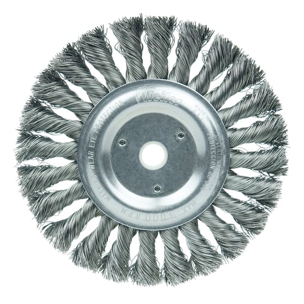 Weiler 08095 ST-6 Heavy-Duty Wheel Brush, 6 in Dia Brush, 1/2 in W Face, 0.016 in Dia Filament/Wire Standard/Twist Knot Filament/Wire, 1/2 to 5/8 in Arbor Hole