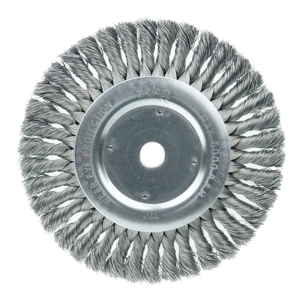 Weiler 08138 ST-8 Heavy-Duty Wheel Brush, 8 in Dia Brush, 5/8 in W Face, 0.014 in Dia Filament/Wire Standard/Twist Knot Filament/Wire, 3/4 in Arbor Hole