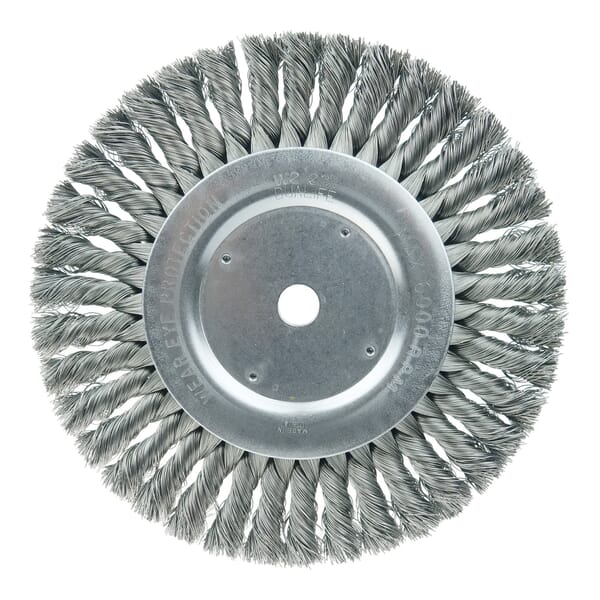 Weiler 08155 ST-8 Heavy-Duty Wheel Brush, 8 in Dia Brush, 5/8 in W Face, 0.023 in Dia Filament/Wire Standard/Twist Knot Filament/Wire, 5/8 in Arbor Hole
