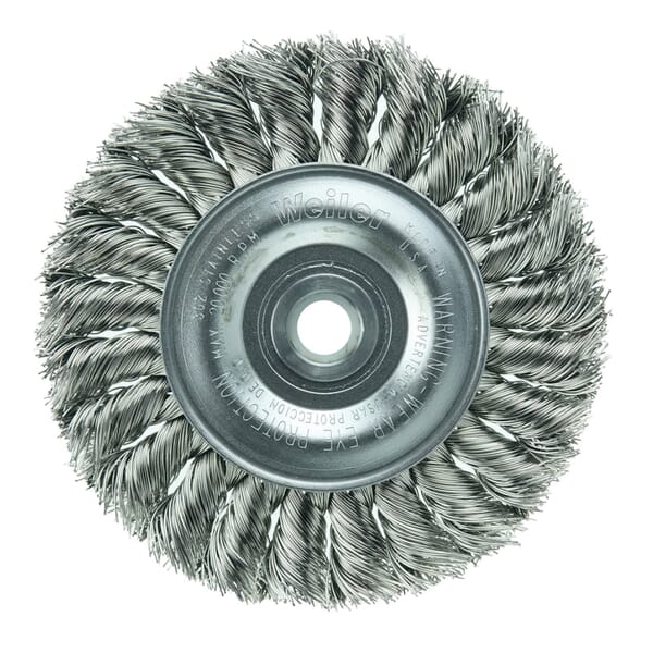 Weiler 08294 ST-4 High Density Wheel Brush, 4 in Dia Brush, 1/2 in W Face, 0.014 in Dia Filament/Wire Standard/Twist Knot Filament/Wire, 1/2 to 3/8 in Arbor Hole