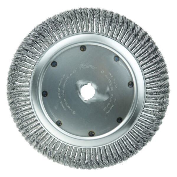 Weiler 08319 Extra High Density Wheel Brush With (2) 5/16 x 5/32 in Keyway, 14 in Dia Brush, 3/4 in W Face, 0.014 in Dia Standard/Twist Knot Filament/Wire, 1-1/4 in Arbor Hole