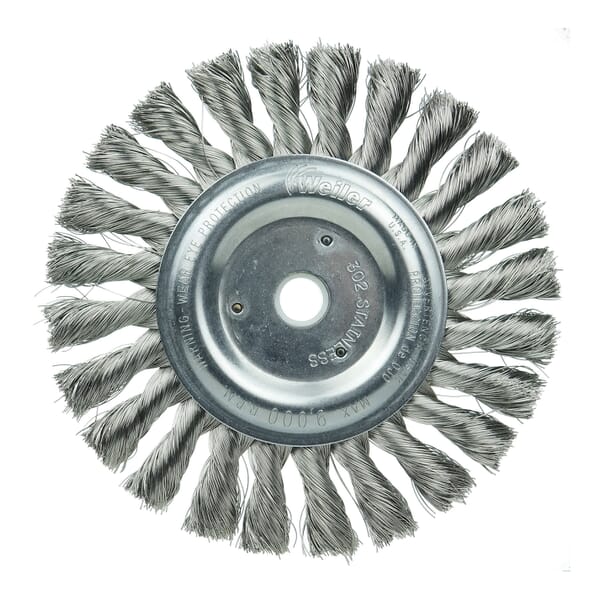 Weiler 08325 Wheel Brush, 6 in Dia Brush, 1/2 in W Face, 0.0118 in Dia Filament/Wire Standard/Twist Knot Filament/Wire, 1/2 to 5/8 in Arbor Hole