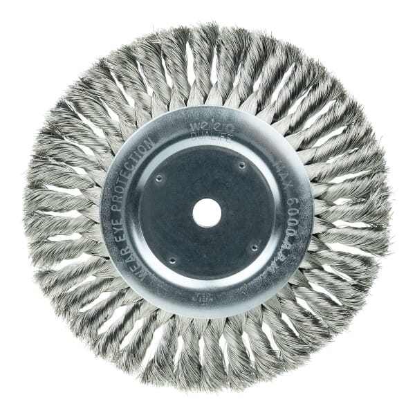 Weiler 08375 Wheel Brush, 8 in Dia Brush, 5/8 in W Face, 0.0118 in Dia Filament/Wire Standard/Twist Knot Filament/Wire, 5/8-11 Arbor Hole