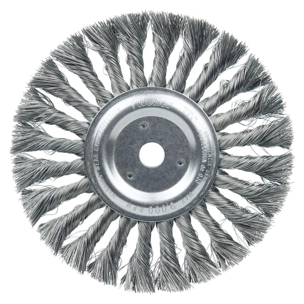 Weiler 08835 Wheel Brush, 7 in Dia Brush, 5/8 in W Face, 0.014 in Dia Filament/Wire Standard/Twist Knot Filament/Wire, 5/8 in Arbor Hole