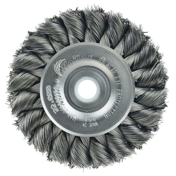 Weiler 09104 WST-3 2-Section Wheel Brush, 3 in Dia Brush, 3/4 in W Face, 0.0118 in Dia Filament/Wire Standard/Twist Knot Filament/Wire, 1/2 to 3/8 in Arbor Hole