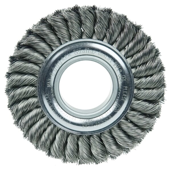 Weiler 09180 2-Section Wheel Brush, 6 in Dia Brush, 7/8 in W Face, 0.016 in Dia Filament/Wire Standard/Twist Knot Filament/Wire, 2 in Arbor Hole