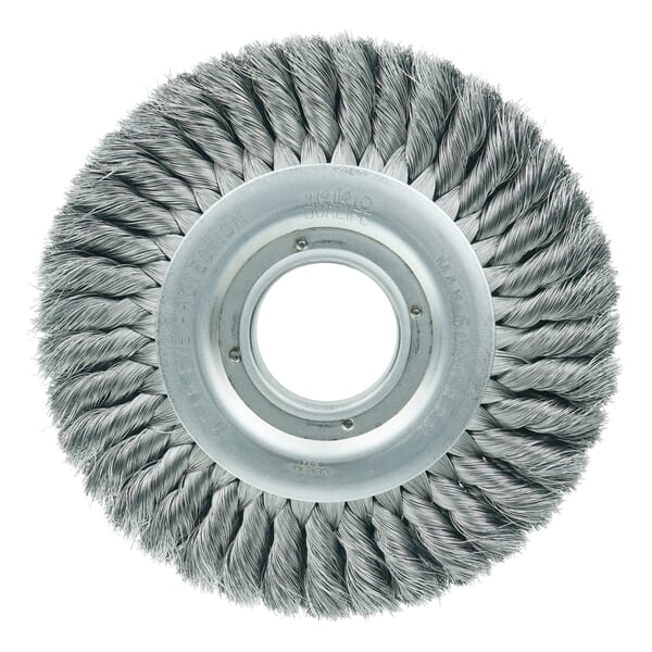 Weiler 09410 WST-8 2-Section Wheel Brush, 8 in Dia Brush, 1 in W Face, 0.0118 in Dia Filament/Wire Standard/Twist Knot Filament/Wire, 2 in Arbor Hole