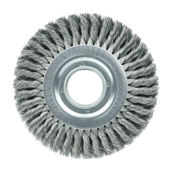 Weiler 09430 WST-8 2-Section Wheel Brush, 8 in Dia Brush, 3/4 in W Face, 0.016 in Dia Filament/Wire Standard/Twist Knot Filament/Wire, 2 in Arbor Hole