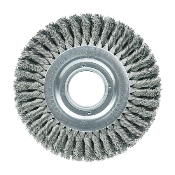 Weiler 09440 2-Section Wheel Brush, 8 in Dia Brush, 3/4 in W Face, 0.023 in Dia Filament/Wire Standard/Twist Knot Filament/Wire, 2 in Arbor Hole