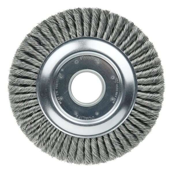 Weiler 09480 WST-10 2-Section Wheel Brush, 10 in Dia Brush, 1-1/4 in W Face, 0.016 in Dia Filament/Wire Standard/Twist Knot Filament/Wire, 2 in Arbor Hole