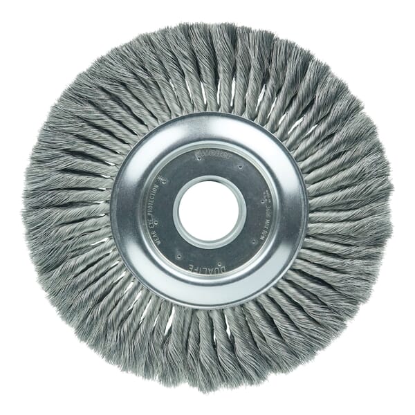 Weiler 09510 WST-12 2-Section Wheel Brush, 12 in Dia Brush, 1-1/4 in W Face, 0.0118 in Dia Filament/Wire Standard/Twist Knot Filament/Wire, 2 in Arbor Hole