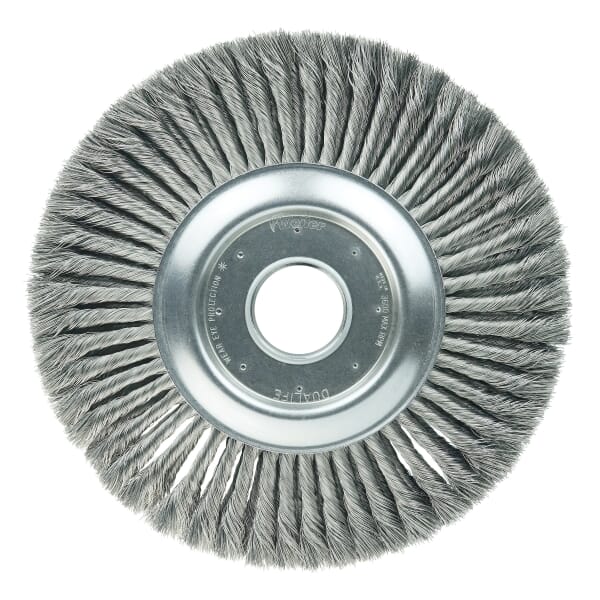 Weiler 09530 2-Section Wheel Brush, 12 in Dia Brush, 1-1/4 in W Face, 0.016 in Dia Filament/Wire Standard/Twist Knot Filament/Wire, 2 in Arbor Hole