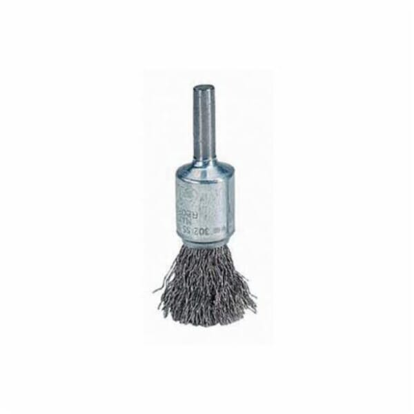 Weiler 10001 Stem Mount End Brush, 1/2 in Dia Brush, Crimped, 0.006 in Dia Filament/Wire, Steel Fill, 7/8 in L Trim