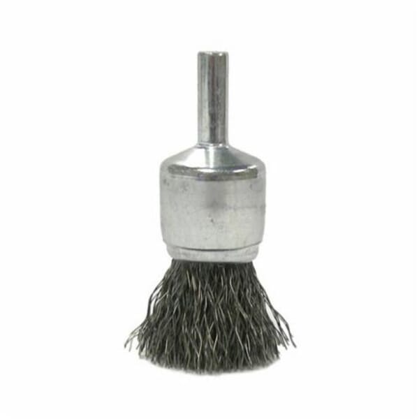 Weiler 10019 Stem Mount End Brush, 3/4 in Dia Brush, Crimped, 0.014 in Dia Filament/Wire, Stainless Steel Fill, 7/8 in L Trim