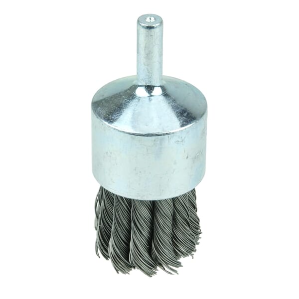 Weiler 10027 Stem Mount End Brush, 1-1/8 in Dia Brush, Knot, 0.014 in Dia Filament/Wire, Steel Fill, 7/8 in L Trim