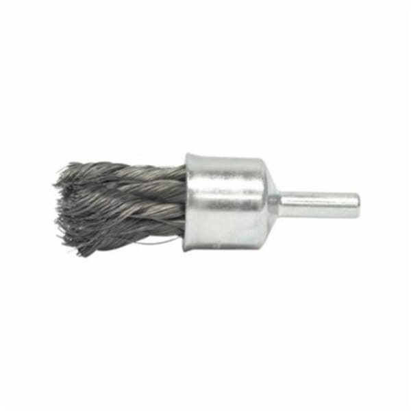Weiler 10216 Stem Mount End Brush, 1/2 in Dia Brush, Knot, 0.0104 in Dia Filament/Wire, Stainless Steel Fill, 1-1/8 in L Trim