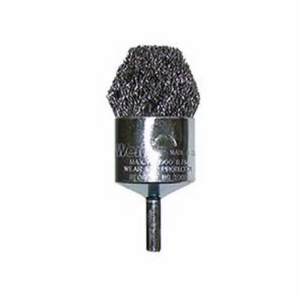 Weiler 10319 Controlled Flare Stem Mount End Brush, 3/4 in Dia Brush, Crimped, 0.02 in Dia Filament/Wire, Stainless Steel Fill, 7/8 in L Trim