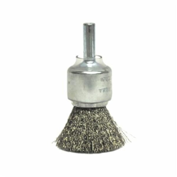 Weiler 11003 Stem Mount End Brush, 3/4 in Dia Brush, Crimped, 0.006 in Dia Filament/Wire, Steel Fill, 7/8 in L Trim