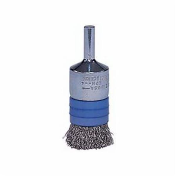 Weiler 11112 Stem Mount Banded End Brush, 3/4 in Dia Brush, Crimped, 0.006 in Dia Filament/Wire, Stainless Steel Fill, 7/16 in L Trim