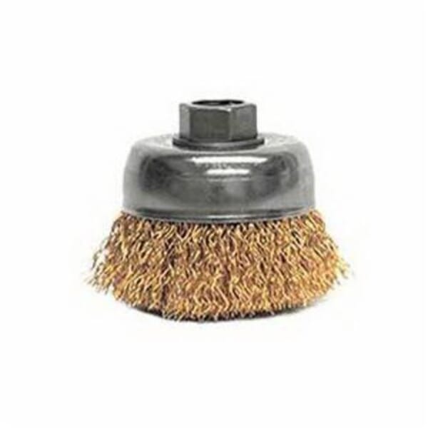 Weiler 13231 Non-Sparking Cup Brush, 3 in Dia Brush, 5/8-11 UNC Arbor Hole, 0.02 in Dia Filament/Wire, Crimped, Bronze Fill