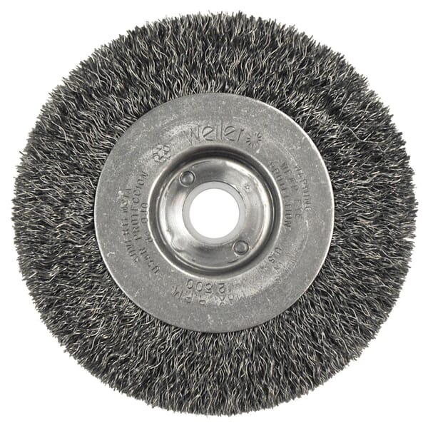 Weiler 00135 TLN-4 Narrow Face Wheel Brush, 4 in Dia Brush, 1/2 in W Face, 0.0118 in Dia Filament/Wire Crimped Filament/Wire, 1/2 to 5/8 in Arbor Hole