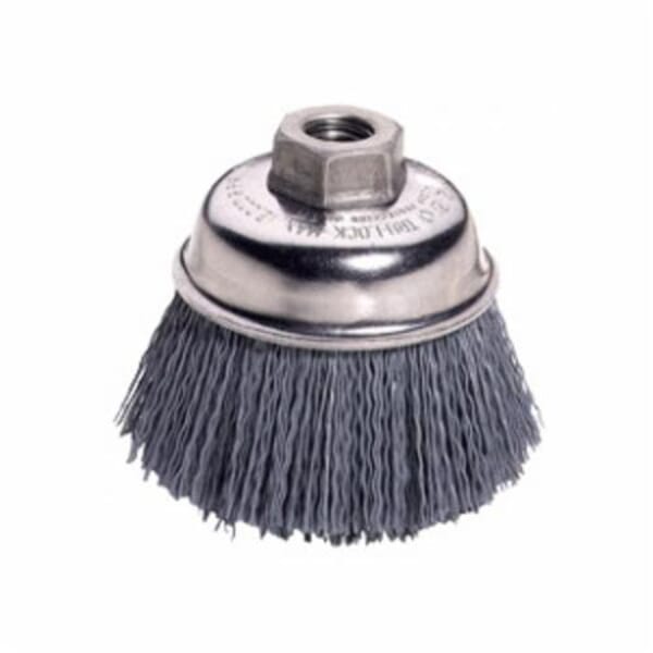 Nylox 14401 Stem Mounted Cup Brush, 2-3/4 in Dia Brush, 0.022 in Dia Filament/Wire, Crimped, Silicon Carbide Fill