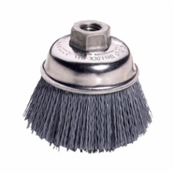 Nylox 14576 Cup Brush, 5 in Dia Brush, 5/8-11 UNC Arbor Hole, 0.04 in Dia Filament/Wire, Crimped, Silicon Carbide Fill