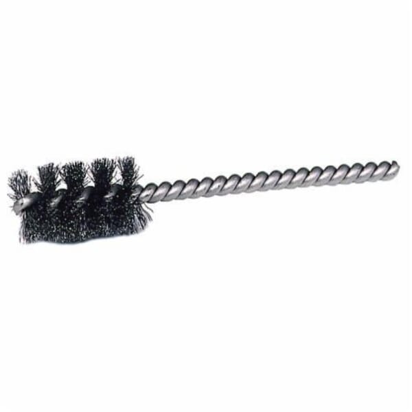 Weiler 21240 Round Wire Power Tube Brush, 3/8 in Dia x 1 in L, 3-1/2 in OAL, 0.008 in Dia Filament/Wire, Stainless Steel Fill