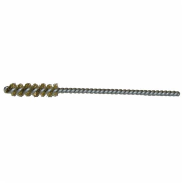 Weiler 21332 Round Wire Power Tube Brush, 1/4 in Dia x 1 in L, 3-1/2 in OAL, 0.004 in Dia Filament/Wire, Brass Fill