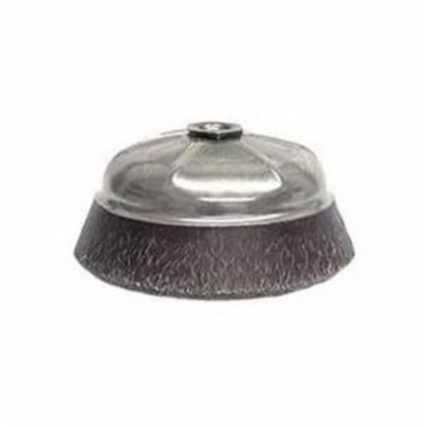 Polyflex 35186 Encapsulated Cup Brush, 4 in Dia Brush, 5/8-11 UNC Arbor Hole, 0.02 in Dia Filament/Wire, Crimped, Steel Fill