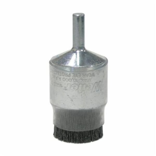 Burr-Rx 86104 Stem Mount End Brush, 1 in Dia Brush, Crimped, 0.026 in Dia Filament/Wire, Ceramic Fill, 1/4 in L Trim