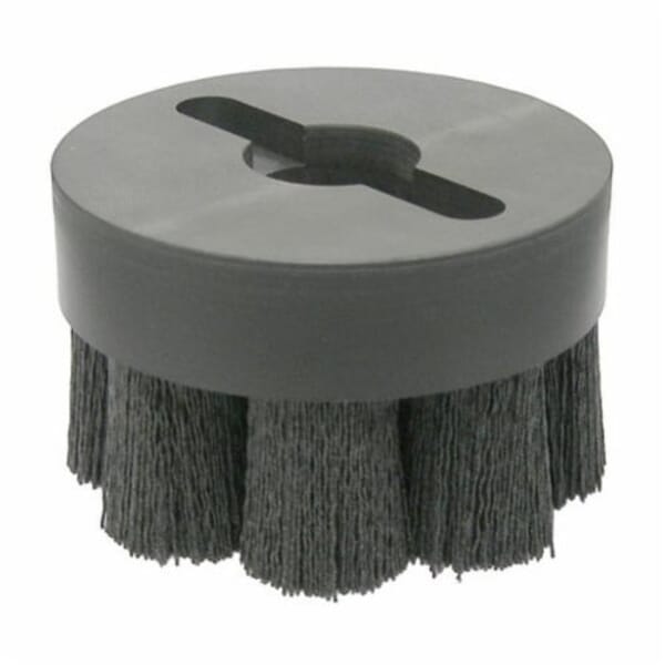 Burr-Rx 86113 Crimped Round Shell Mill Holder Straight Disc Brush, 4 in Dia Brush, 1-1/4 in Center Hole, 0.043 in Dia Filament/Wire, Ceramic Fill
