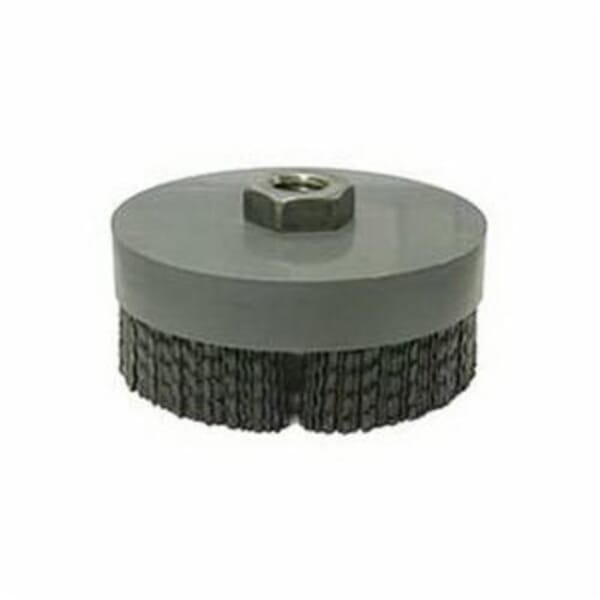 Nylox 86160 Rectangular Cup Brush, 4 in Dia Brush, 5/8-11 Arbor Hole, 0.049/0.098 in Dia Filament/Wire, Crimped, Ceramic Fill