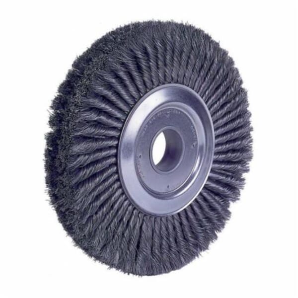 Weiler 94000 4-Section Wheel Brush, 12 in Dia Brush, 2 in W Face, 0.014 in Dia Standard/Twist Knot Filament/Wire, 2 in Arbor Hole