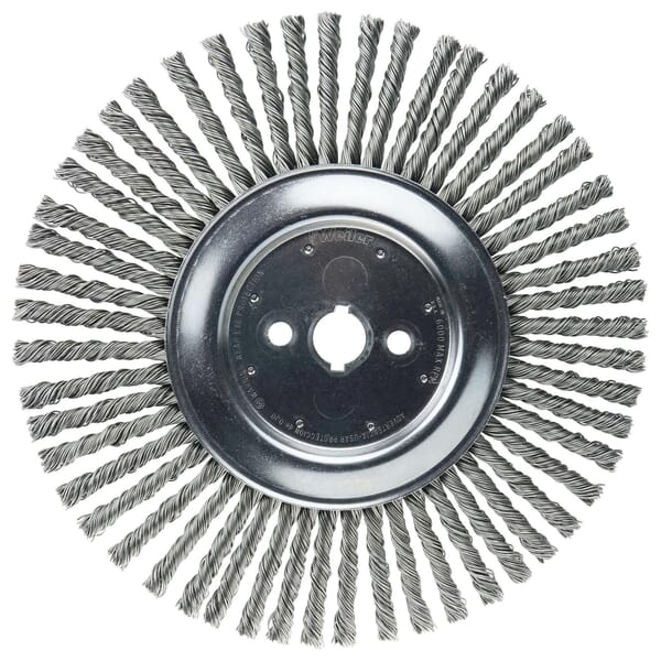 Weiler 94199 Joint and Crack Wheel Brush, 10 in Dia Brush, 3/8 in W Face, 0.035 in Dia Cable Twist Knot Filament/Wire, 1 in Arbor Hole