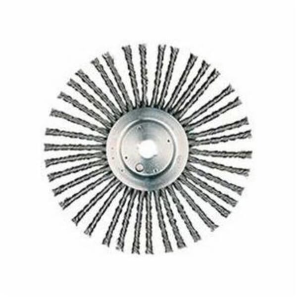 Weiler 94224 Joint and Crack Wheel Brush, 12 in Dia Brush, 3/8 in W Face, 0.035 in Dia Cable Twist Knot Filament/Wire, 1 in Arbor Hole