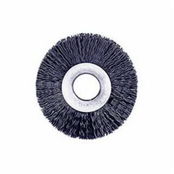 Weiler 99346 Small Diameter Wheel Brush, 2-1/2 in Dia Brush, 3/8 in W Face, 0.022 in Dia Crimped Filament/Wire, 5/8 in Arbor Hole