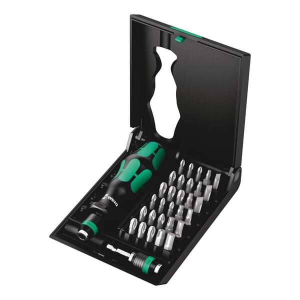 Wera 05057110001 KK 70 Allround Bit Screwdriver With Rapidaptor Technology, 32 Pieces, Hex/External Hex/Phillips/Pozidriv/Slotted/Torx BO Point, Ergonomic/Kraftform Handle, DIN ISO 1173-C 6.3/E 6.3