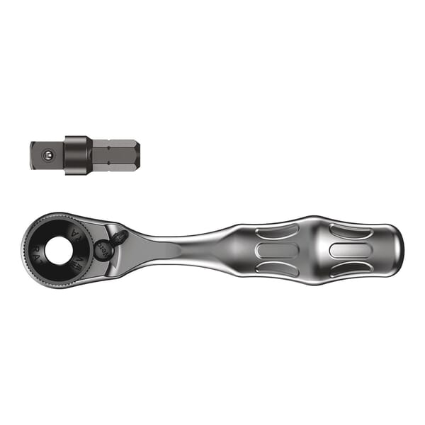 Wera 05073230001 8001 A SB 1-Bit Mini Ratchet, 1/4 in Drive, Pear Head, 3-17/32 in OAL, Alloy Steel, Satin