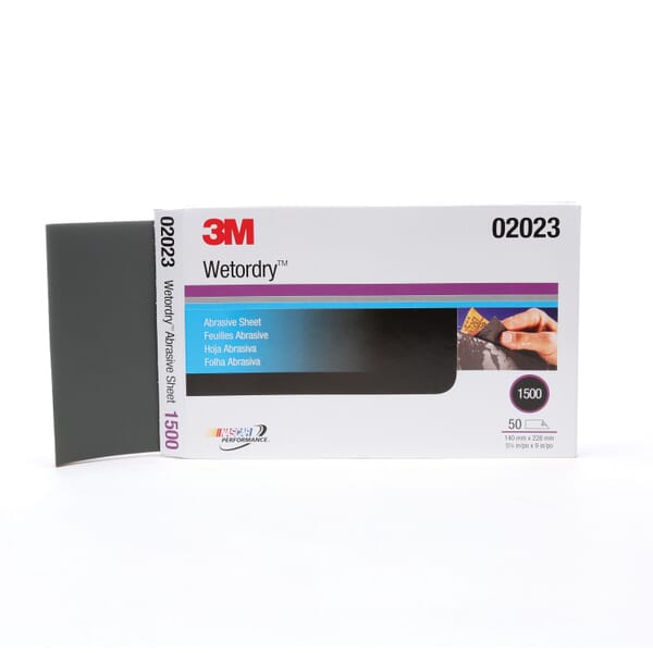 Wetordry 7000028329 Waterproof Abrasive Sheet, 9 in L x 5-1/2 in W, P1500 Grit, Fine Grade, Silicon Carbide Abrasive, Paper Backing